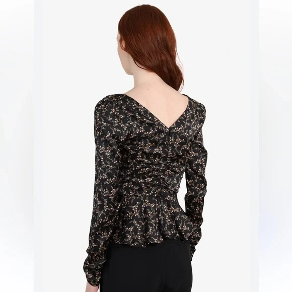 Jonathan Simkhai Women’s Black micro Floral Sweetheart Peplum Blouse blouse in S - Picture 2 of 9